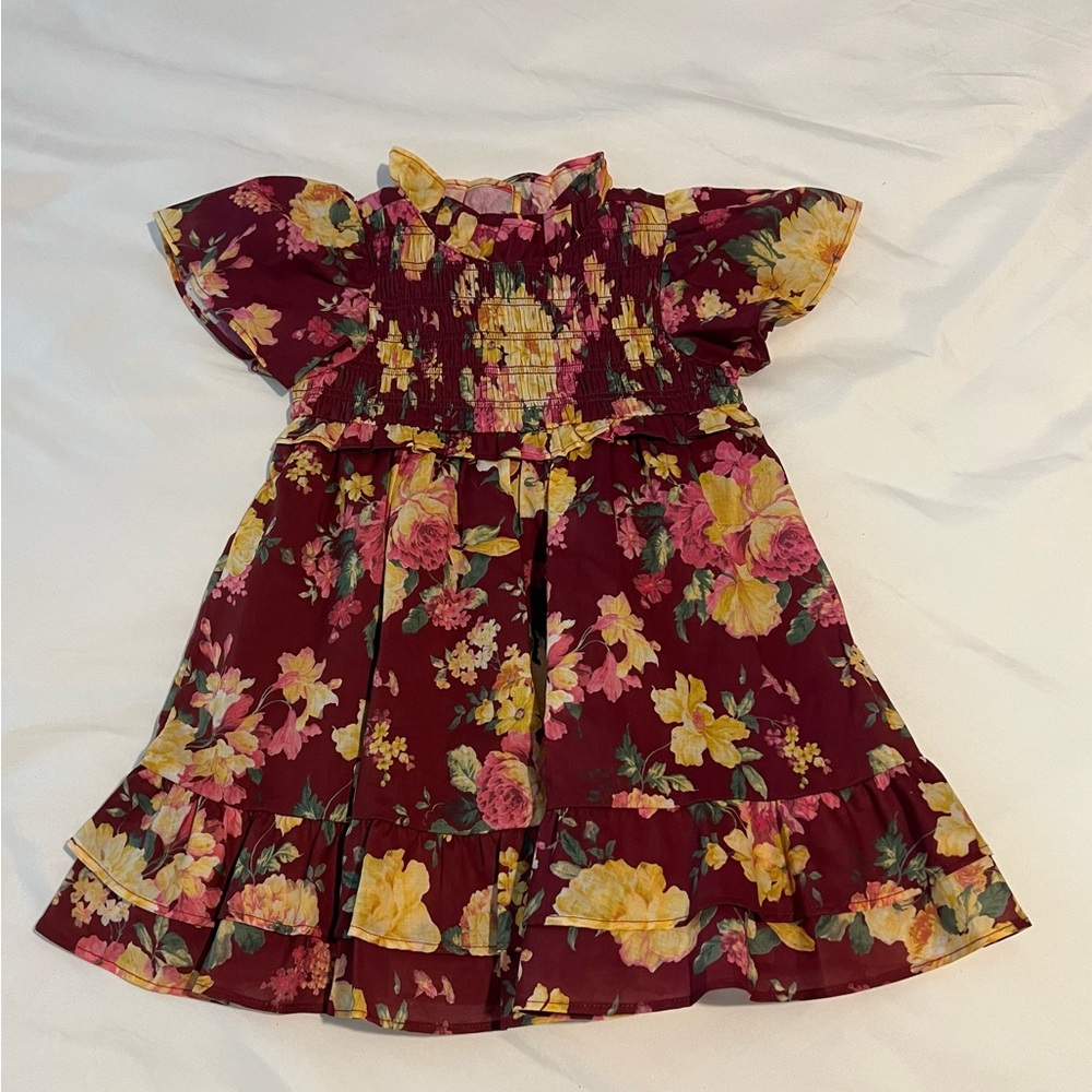Janie and Jack Burgundy Floral Smocked Dress